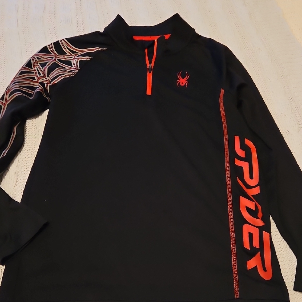 Boys L Spyder Black and Red Quarter-Zip Pullover